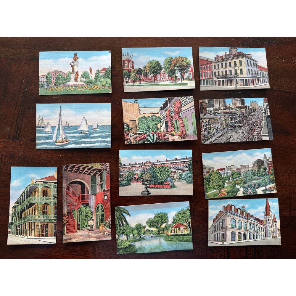 Vintage New Orleans Linen Postcard Lot 12 French Quarter Mardi Gras Unposted